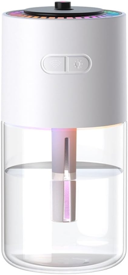 Bedroom humidifier, small humidifier with 280 ml water tank, up to 4-8 hours of operation, two modes, suitable for home, car