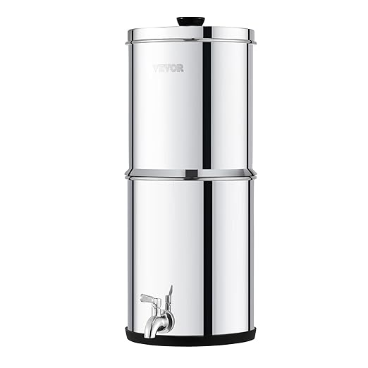 VEVOR Gravity-fed Water Filter System, 1.5G 304 Stainless-Steel Countertop System, Water Filtration System, Reduces Lead and up to 99% of Chlorine, with 2 Carbon Filters & Spigot, for Home Camping RV