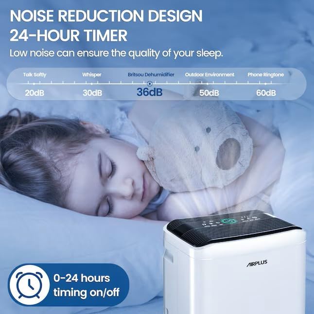 AIRPLUS 70 Pints Dehumidifiers for Home, 4500 Sq. Ft Dehumidifier for Basement with Drain Hose, Continuous Drainage, Intelligent Humidistat, Dehumidifier for bathroom, bedroom, Large Room