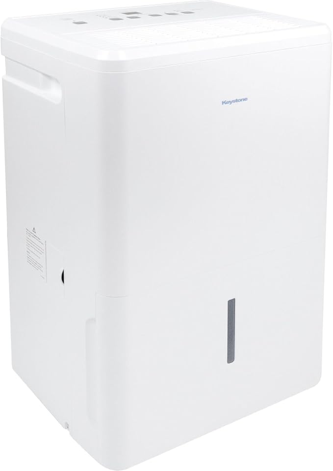 Keystone 50-Pint Portable Dehumidifier, 115V, Dehumidifier for Rooms up to 4500 Sq.Ft, Moisture Absorber For Basement, Garage, Living Room with Pump, White