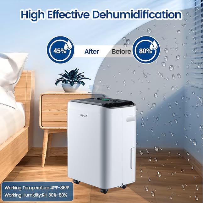 AIRPLUS 70 Pints Dehumidifiers for Home, 4500 Sq. Ft Dehumidifier for Basement with Drain Hose, Continuous Drainage, Intelligent Humidistat, Dehumidifier for bathroom, bedroom, Large Room