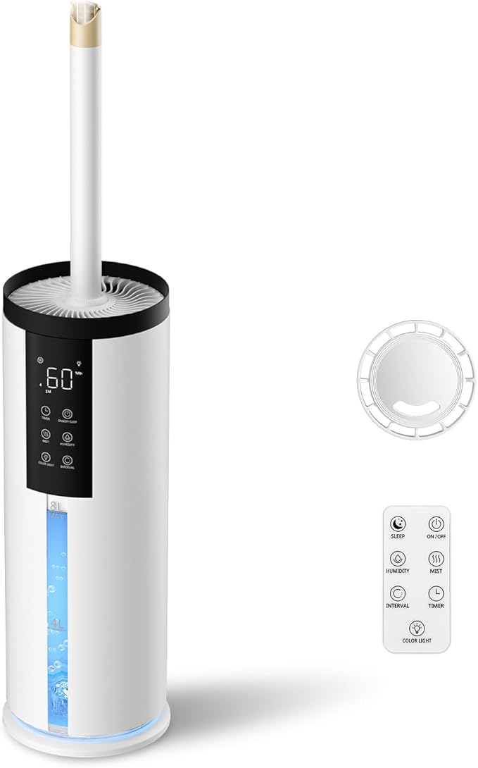 Humidifiers for Bedroom - GloryAir 2.11Gal (8L) Quiet Top Fill Cool Mist Humidifier Large Room 550 ftΒ² 120H Runtime with Humidistat, Auto Mode Diffuser 7-Color Light for Plants Baby Adults Office Home