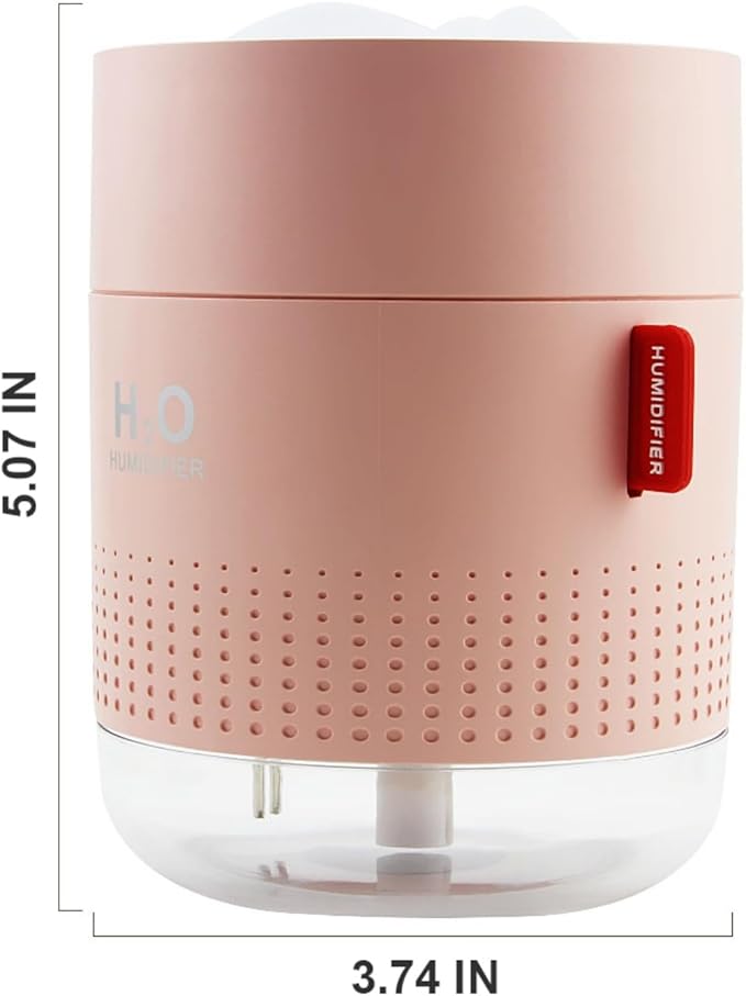 Portable Small Humidifier,500ml Air Humidifier for Plant,Night Light Function,Super Quite,Auto Shut-Off,USB Personal Cool Mist Humidifier for Bedroom,Baby Room,Office,Travel,Car,Home(Pink)