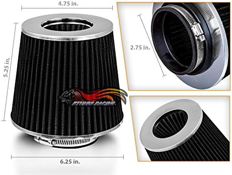 BLACK 2.75" 70 mm Inlet Cold Air Cone Replacement Performance Washable Clamp-On Dry Air Filter