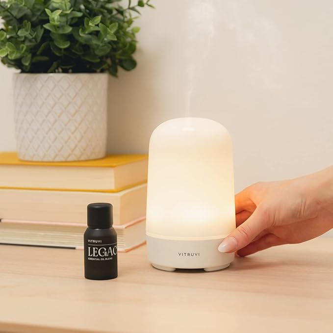 Vitruvi Glow Ultrasonic Essential Oil Diffuser | Aromatherapy Diffuser for Home, Kids Room, Room Decor (100 ml) White