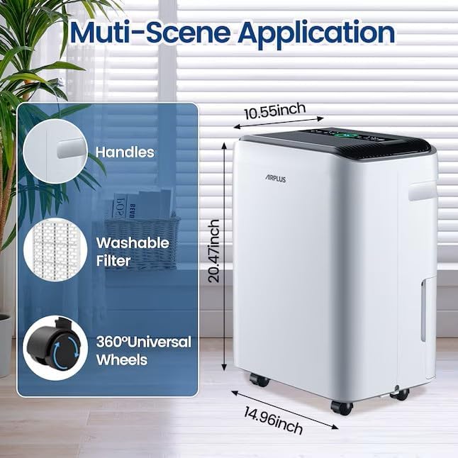 AIRPLUS 70 Pints Dehumidifiers for Home, 4500 Sq. Ft Dehumidifier for Basement with Drain Hose, Continuous Drainage, Intelligent Humidistat, Dehumidifier for bathroom, bedroom, Large Room