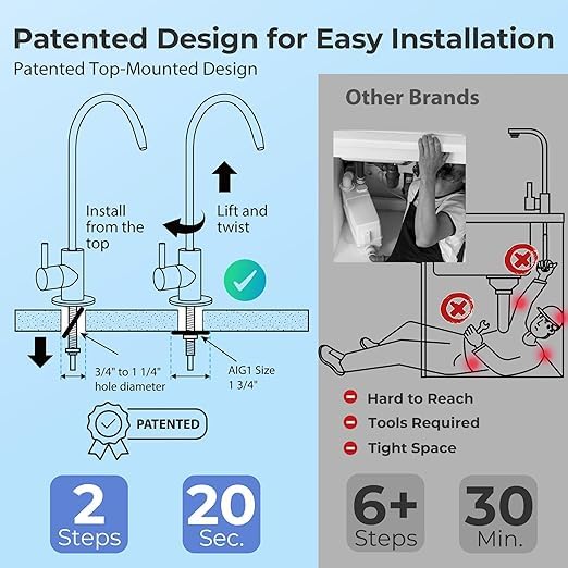 iSpring RCC7P-AK-BLK, 6-Stage Alkaline Reverse Osmosis System with Booster Pump, RO Water Filtration System, Sleek Black RO Faucet, TDS PFAS Removal, Patented Top-Mounted Faucet for Easy Installation