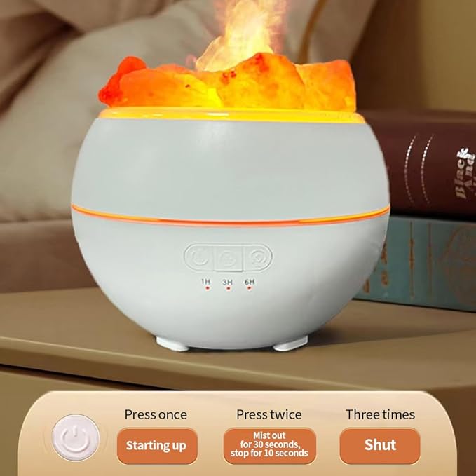Himalayan Salt Stone LED Ambient Light Humidifier, Dual Mode Flame Light and Gradient Color USB Aromatherapy Machine, A Combination of Two In One Bedside Night Light and Humidifier.