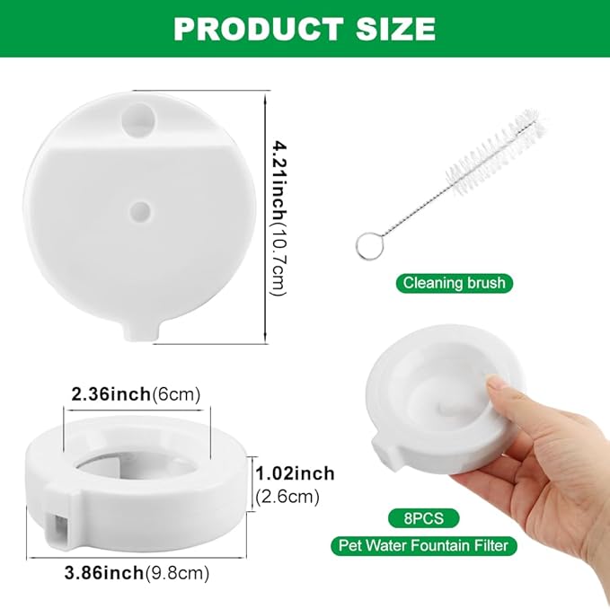 Dog Water Dispenser Filter Replacement, 8PCS Pet Water Fountain Filters For 3.6L/4.6L/6L/8L Automatic Pet Waterer, Feeder Filter for Cat and Dog
