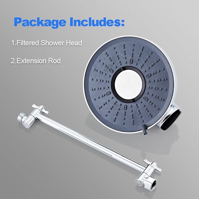 Filtered Shower Head High Pressure: 8-Inch Rain Showerhead with 18-Stage Filter for Hard Water Softener - Reduces Chlorine and Heavy Metals, Extension Rod Included (Polished Chrome)