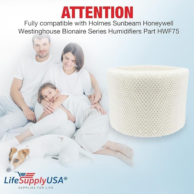LifeSupplyUSA HWF75 Humidifier Filter D Wick Replacement Compatible with Holmes HWF75CS, HM3500, HM3600, Sunbeam SCM3501, SCM3502, Honeywell HCM6009 Cool Mist Humidifiers