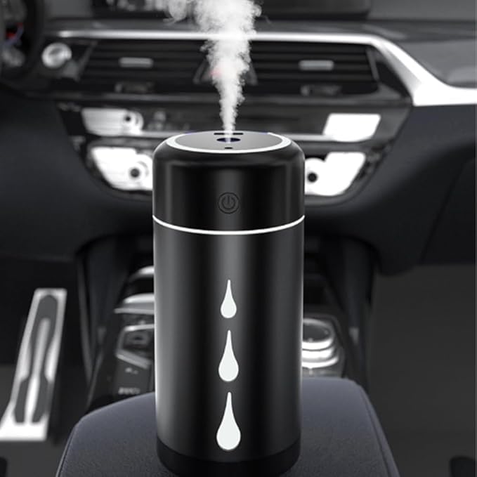 Desk Cool Mist Humidifiers, Portable Car Humidifier Diffuser with Star Night Light, Mini Humidifier Essential Oil for Car Office Desktop Bedroom (Black)