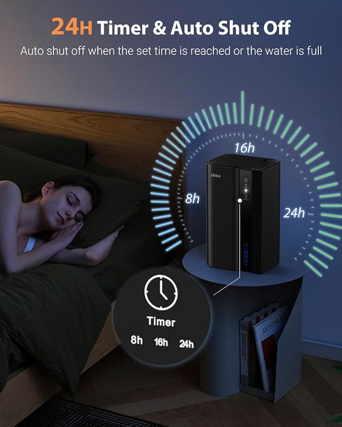 Dehumidifiers for Home, 850 sq.ft 95oz Dehumidifier with Drain Hose Timer Sleep Mode Auto-Off 7 Colors Light, Dehumidifier for Bedroom Bathroom Basements RV Black