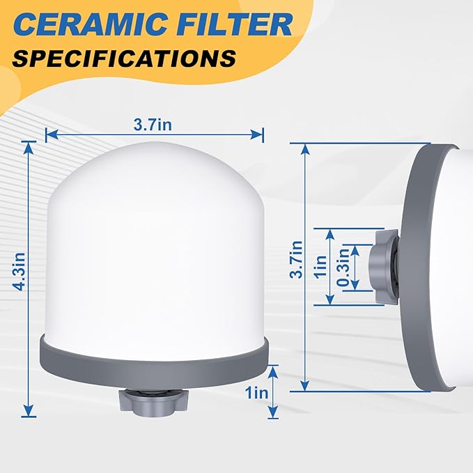Replacement Ceramic Dome Water Filter with Coconut Shell Activated Carbon, 0.2 to 0.5 micron for Countertop Water Filter System 2PACK