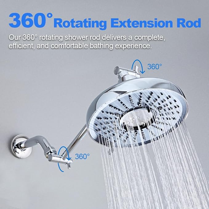 Filtered Shower Head High Pressure: 8-Inch Rain Showerhead with 18-Stage Filter for Hard Water Softener - Reduces Chlorine and Heavy Metals, Extension Rod Included (Polished Chrome)