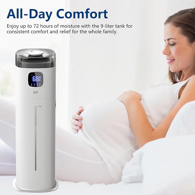 Large Humidifier for Bedroom, 9L/2.5Gallon Ultrasonic Cool Mist Humidifier with Humidistat, 360°Nozzle, 350ML/H Big Mist Level, Suitable for Kids Room Livingroom Yoga Office Plant,White