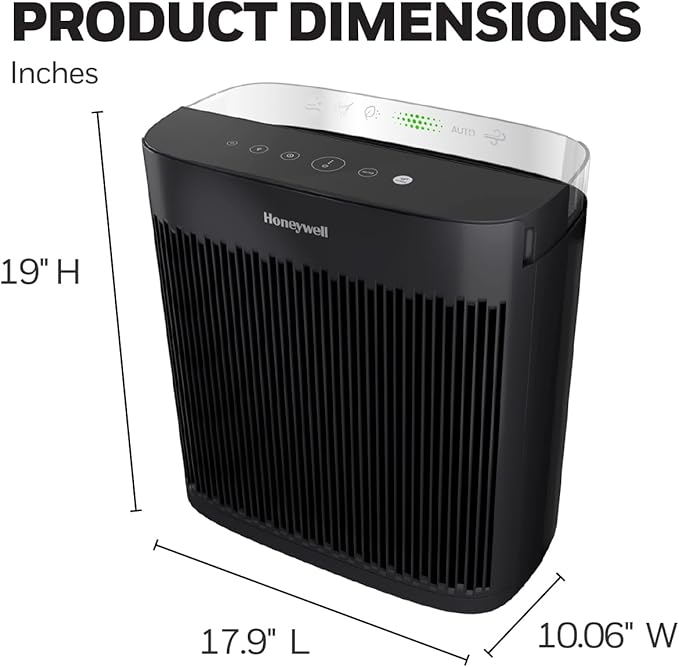 Honeywell HEPA Air Purifier for Home, Large Rooms Up To 1700 ft² in 1 hr, Air Quality Indicator, Auto Mode, Reduces Allergens, Dust, Pollen, Smoke, Pet Dander, Black, HPA5200