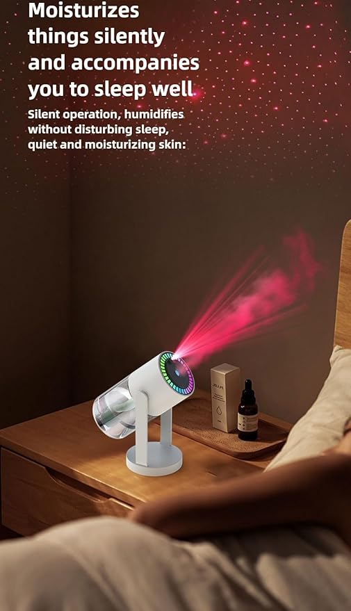 Bedroom humidifier, small humidifier with 280 ml water tank, up to 4-8 hours of operation, two modes, suitable for home, car