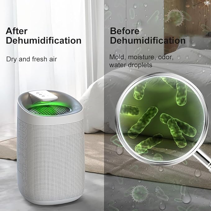 1000ml Air Dehumidifier w/Purifying Function for Home (800 Sq.Ft), Small Dehumidifiers with WIFI APP Control, Auto Shut Off, True HEPA Filter, Ideal for Closet Bedroom Bathroom 1 Filter