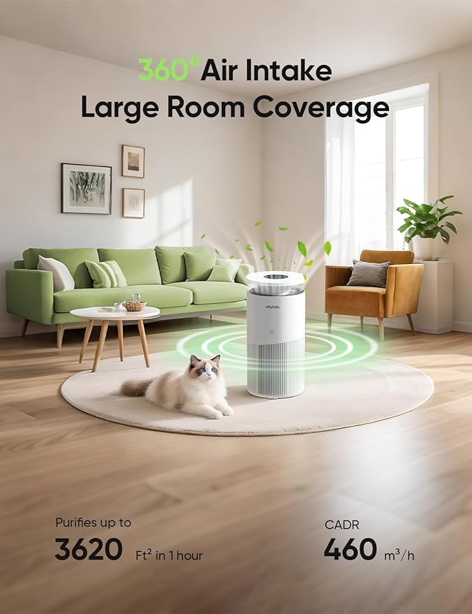 Air Purifier for Home Large Room up to 3620FtΒ², H13 True HEPA Air Purifiers for Home Pet Hair Dander Odor Pollen, Air Cleaner with Smart WiFi, 360Β° Air Intake, Auto Mode, Pet Lock, 22dB Quiet