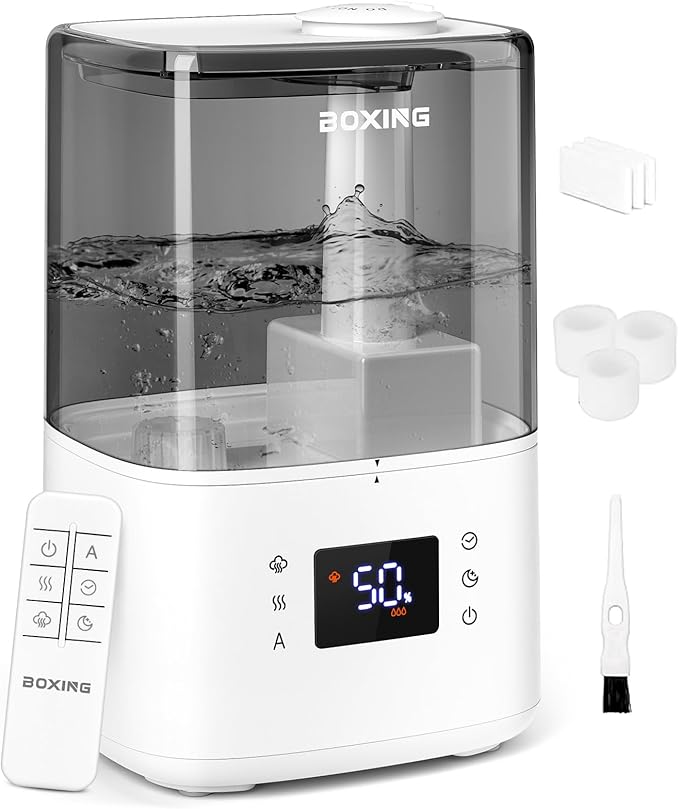 BOXING Warm and Cool Mist Humidifiers for Bedroom Large Room Home, Air Humidifier with Remote, Top Fill Ultrasonic Diffuser Humidifier with humidistat,Quiet Sleep Bedside Nightstand,Timer,Filter,4.5L