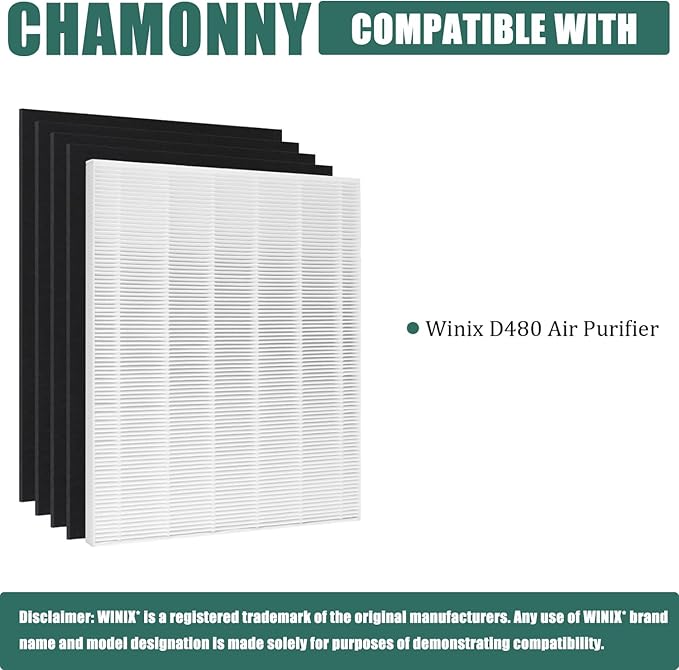 D480 True HEPA Replacement Filter D4, Compatible with WIN-IX D480 Air Purifier, Compare to WIN-IX D4 Filter, Item Number 1712-0100-00, 2 H13 True HEPA Filters + 8 Activated Carbon Pre-Filters