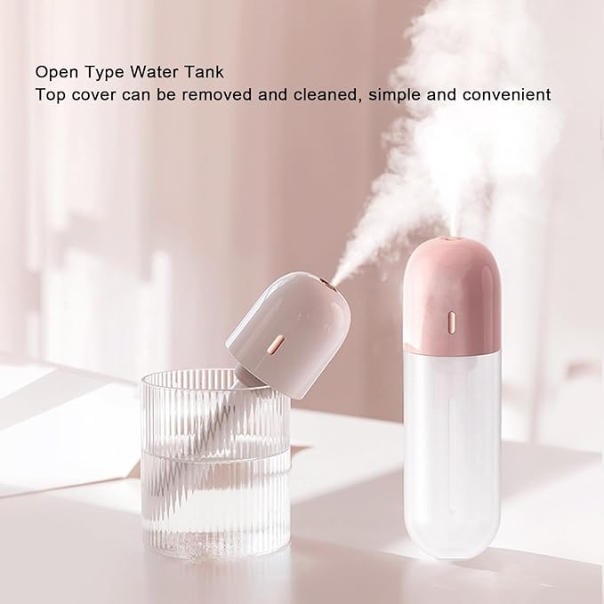 Asixxsix Mini Portable Humidifier, 100ml Cool Mist Humidifiers, USB Rechargeable Humidifier Wand, Travel Personal Humidifiers for Office, Bedroom, Quiet to Operate (White)