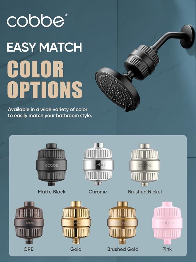 Cobbe High Output Shower Filter for Hard Water - 2 Replaceable Cartridges - Removing Chlorine and Harmful Substance, and Dramatically Improves The Condition of Your Skin, Hair and Nails - Matte Black