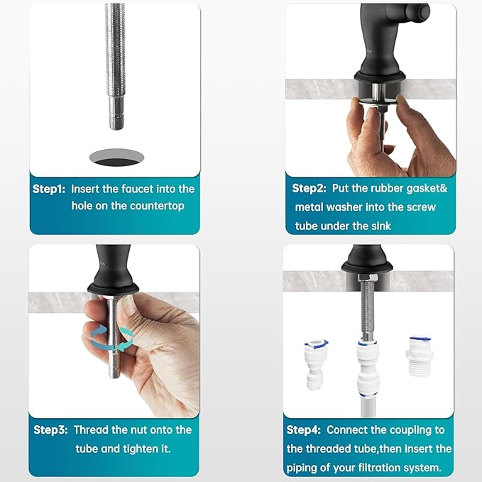 Delle Rosa Drinking Water Purifier Faucet, Commercial Filtration Faucets for Under Sink Water Filter System, Modern Best Brass Matte Black Kitchen Bar Sink Drinking Water Faucets