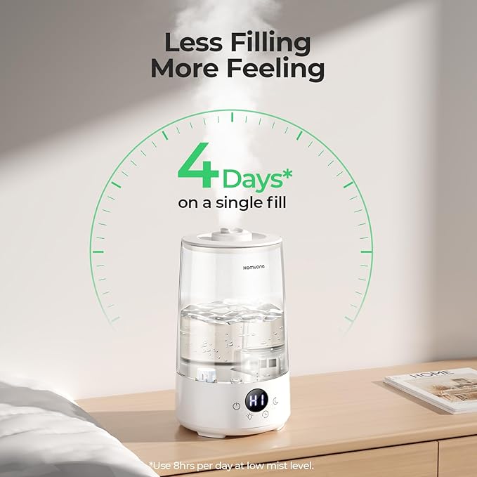 Homvana 3.6L Cool Mist Humidifiers for Bedroom, Large Room, House, Office, Living Room, 34H Top Fill, Aroma, Essential Oil Diffuser for Home, Portable Mini Air Humidifier for Hotel Scent (Transparent)