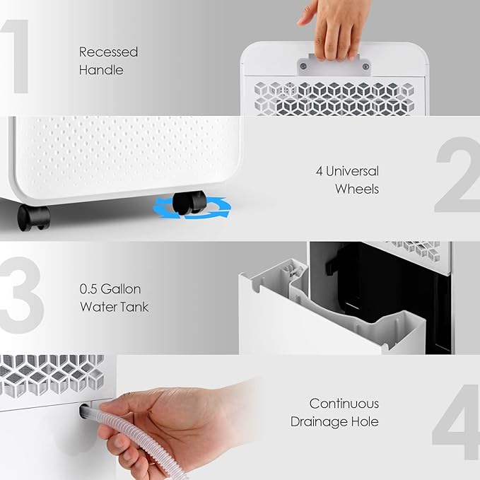 ARLIME 32 Pints Dehumidifier, 2000 Sq.ft Dehumidifiers for Basement & Home, 0.5G Water Tank, Quiet Dehumidifier w/ 3 Modes & 2 Fan Speeds, 24H Timer, Child Lock, Universal Wheels & 43" Drain Hose