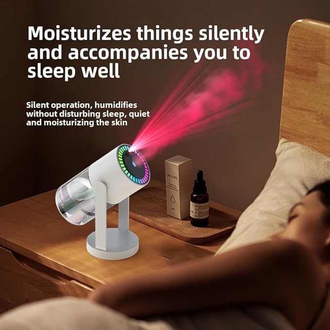 Bedroom humidifier, small humidifier with 280 ml water tank, up to 4-8 hours of operation, two modes, suitable for home, car