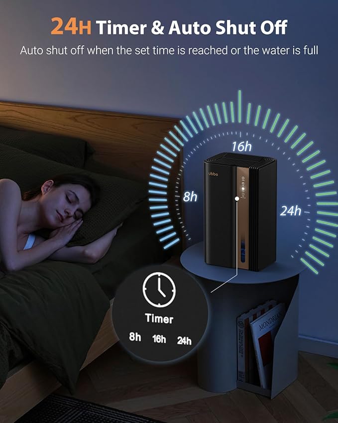 Dehumidifiers for Home, 850 sq.ft 95oz Dehumidifier with Drain Hose Timer Sleep Mode Auto-Off 7 Colors Light, Dehumidifier for Bedroom Bathroom Basements RV Black Gold