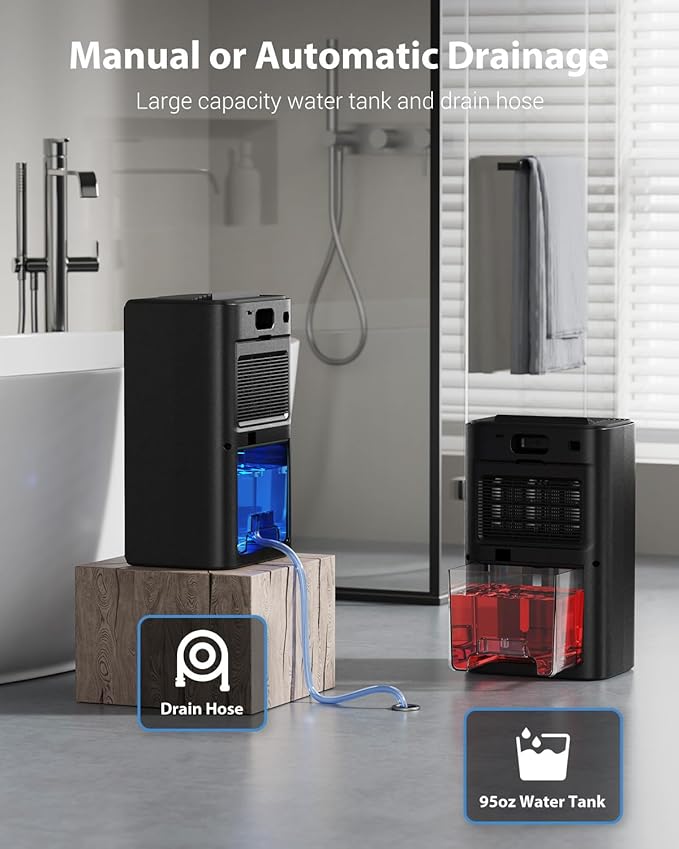 Dehumidifiers for Home, 850 sq.ft 95oz Dehumidifier with Drain Hose Timer Sleep Mode Auto-Off 7 Colors Light, Dehumidifier for Bedroom Bathroom Basements RV Black Gold