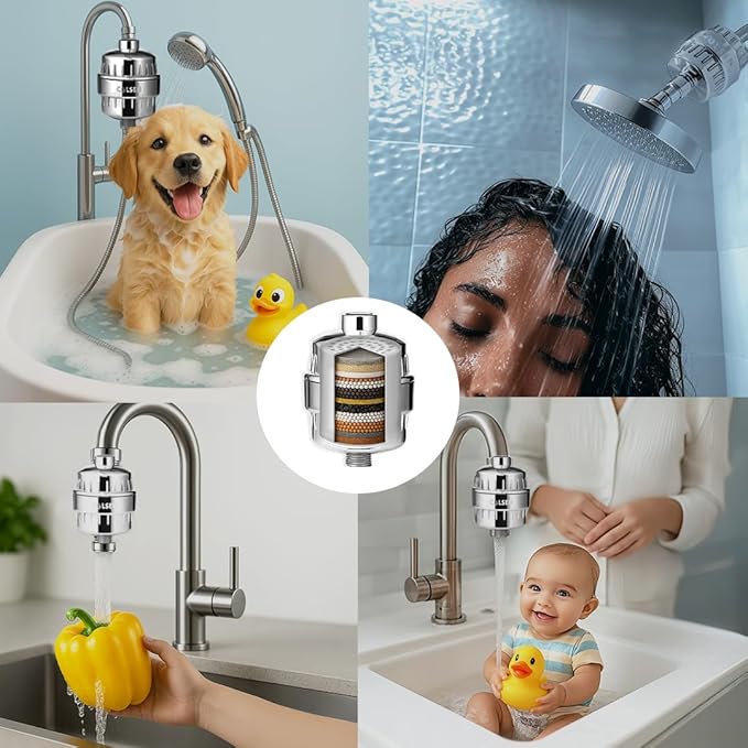 COLSEN Shower Filter Replacement cartridge – Universal Bath Water softener for tub 15 stage filtration system handheld purifier for hard water, removes fluoride vitamin c improves nails & hair (2Pack)