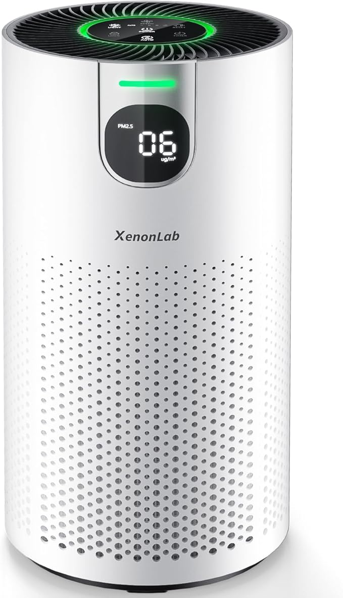Air Purifiers for Home Large Room Covers up to 1800Ftยฒ, VisionAir 20dB Sleep Mode for Bedroom, with Real-Time AQI & PM2.5 Display, 360ยฐIntake&Outlet Air Cleaner Pet-Friendly HEPA, HAP606, Light White