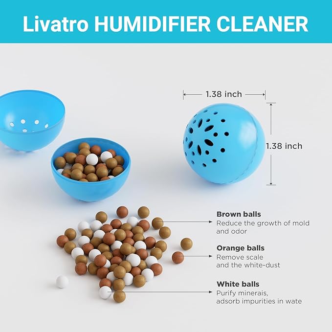Humidifier Cleaning Ball – Fight Humidifier Mold and Bacteria with Humidifier Cleaner, Prevents Hard Water Build-Up, Eliminates White Dust, Removes Odor, For All humidifiers, Fish Tank