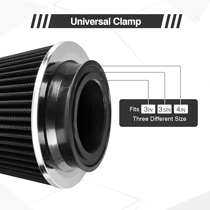 Universal Clamp On Air Intake Filter fits 3 In /3.5 In /4 In Three Different Size, Cone Air Intake Filter(Black)