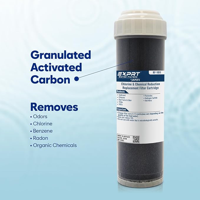 RF-1011 2.5” × 10” Universal Carbon Filter Cartridge – 100% Organic Granular Activated Carbon – Reduces Chlorine, Chemicals, Bad Taste & Odor