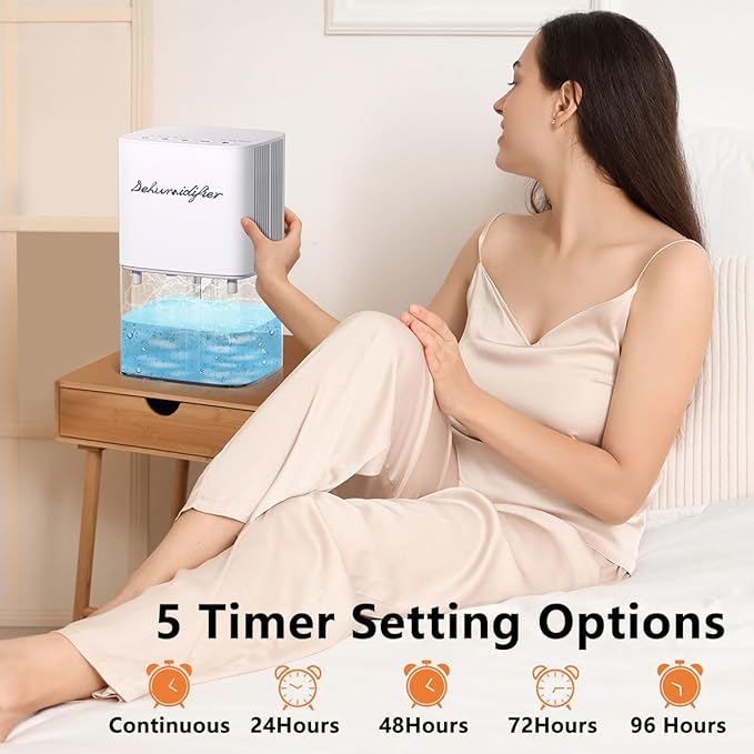 Dehumidifier 1800ML 63OZ Small Dehumidifiers for Home 230 Ft² Safety Dehumidification Adjustable 10 Color Lights 5 Timers 3 Setting Modes Auto Shut Off Protection Low Noise For Bedroom Bathroom