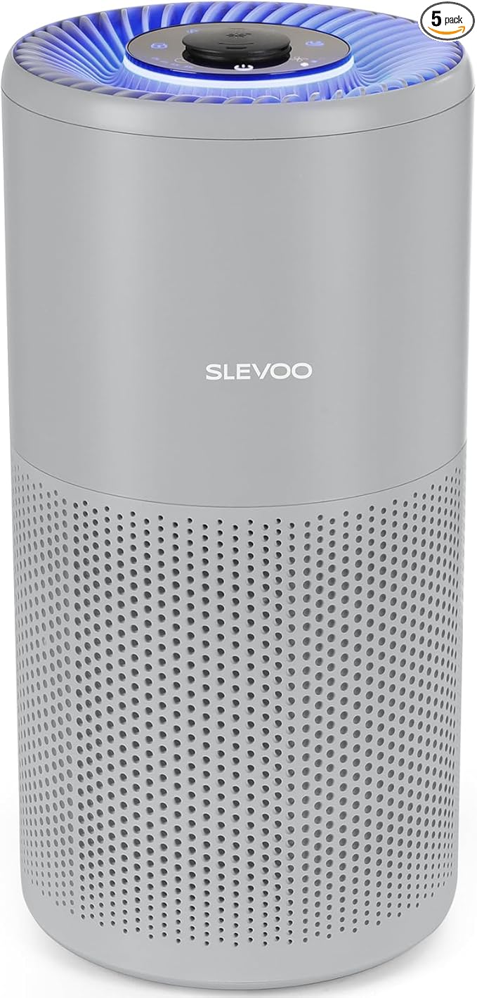 SLEVOO Air Purifier for Home Bedroom up to 1015 ft², Allergies Pet Hair, 3-in-1 Filter with hepa Air Purifier, Ultra Quiet 24 DB Sleep Mode,Aromatherapy,clean for Allergies,Pollutants,Smoke (Gray)