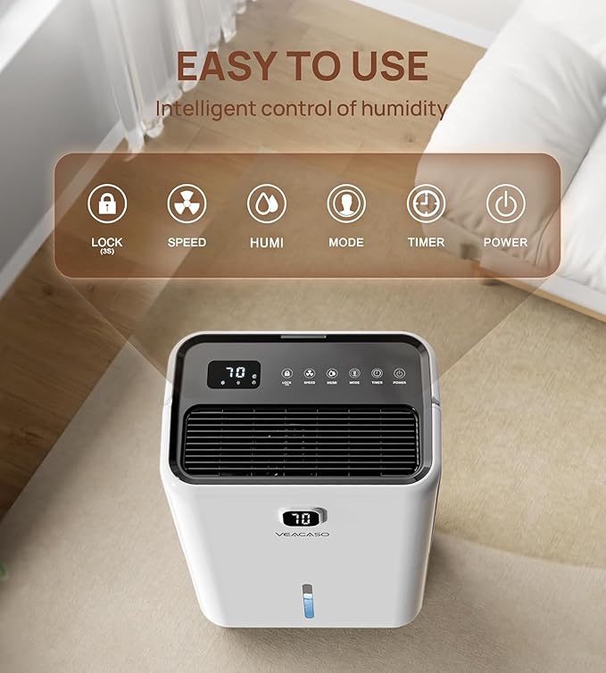 5500 Sq. Ft Dehumidifier for Basement with Drain Hose 80 Pints, VEAGASO Dehumidifiers for Home, Large Room, Bathroom, Bedroom, Three Modes, Intelligent Humidity Control, Dry Clothes, 24HR Timer