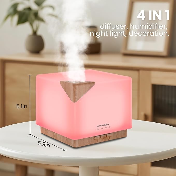 URPOWER Aromatherapy Essential Oil Diffuser Humidifier, 700ml Large Capacity Modern Ultrasonic Aroma Diffusers Running 20+ Hours with Adjustable Mist Mode/4 Timer Settings for Home Office Study