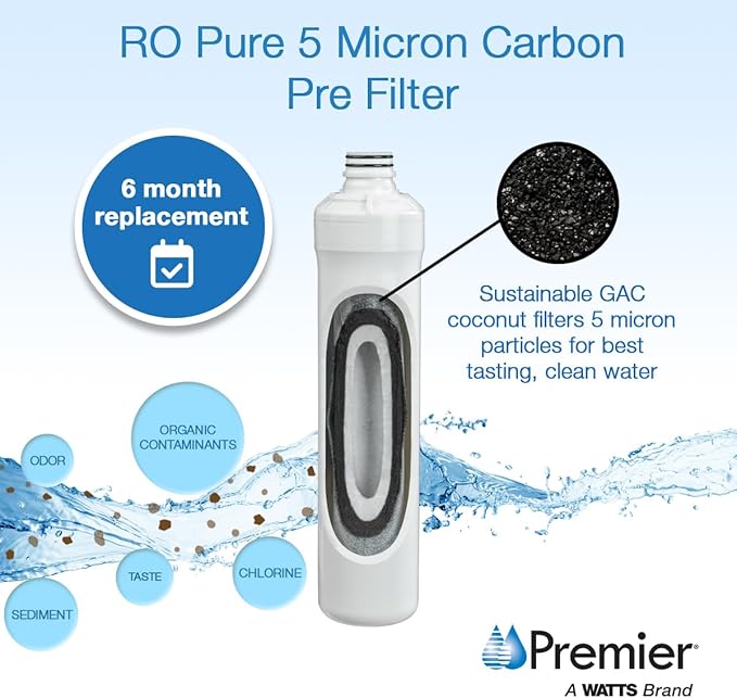 Watts Premier Annual RO Pure 5-Pack Filtration Kit for Pure Plus/Zero Pure Plus Reverse Osmosis System, Push Button Water Filter Replacement, 2 Sediment Filters, 2 Carbon Pre-Filters, 1 Post-Filter