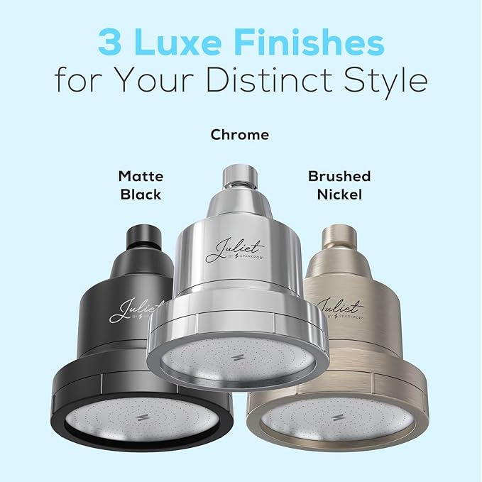 THE JULIET FILTERED SHOWER HEAD - Luxury High Pressure Shower Head with Filters - Removes Impurities for Healthier Hair and Skin - Reduces Hair Breakage, Skin Dryness & Irritation (Matte Black)