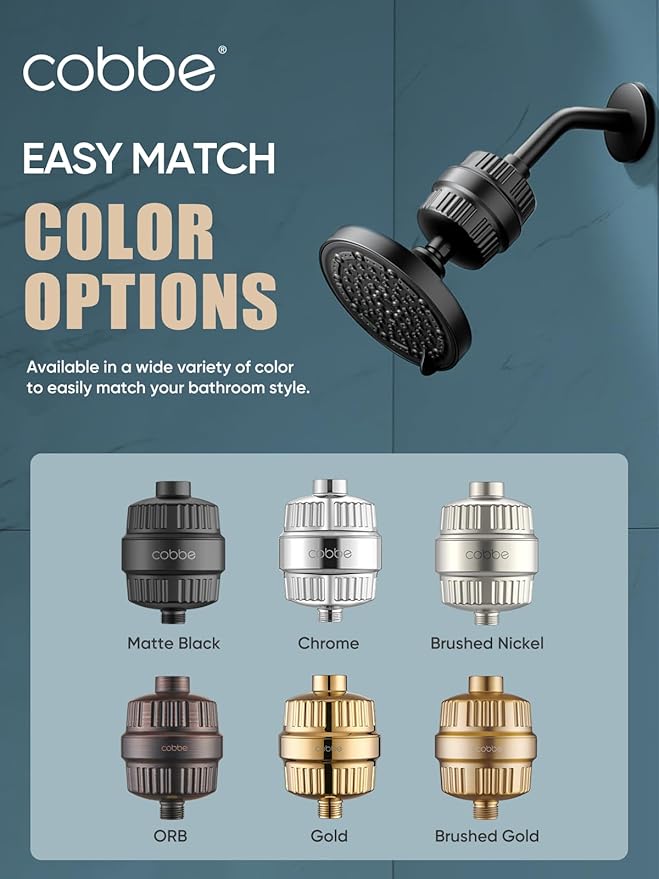 Cobbe Shower Filter for Hard Water Shower Head Filter - with 2 Replaceable Filter Cartridges - High Output Shower Water Filter for Removing Chlorine and Harmful Substance, Chrome