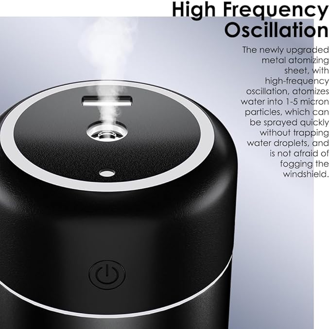 Desk Cool Mist Humidifiers, Portable Car Humidifier Diffuser with Star Night Light, Mini Humidifier Essential Oil for Car Office Desktop Bedroom (Black)