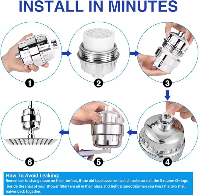 Shower Filter, 15 Stage Shower Head Filter for Hard Water High Output Shower Water Filter Shower Water Softener with 3 Replaceable Filter Cartridges Reduce Chlorine, Dry Skin, Itchy Scalp -Black