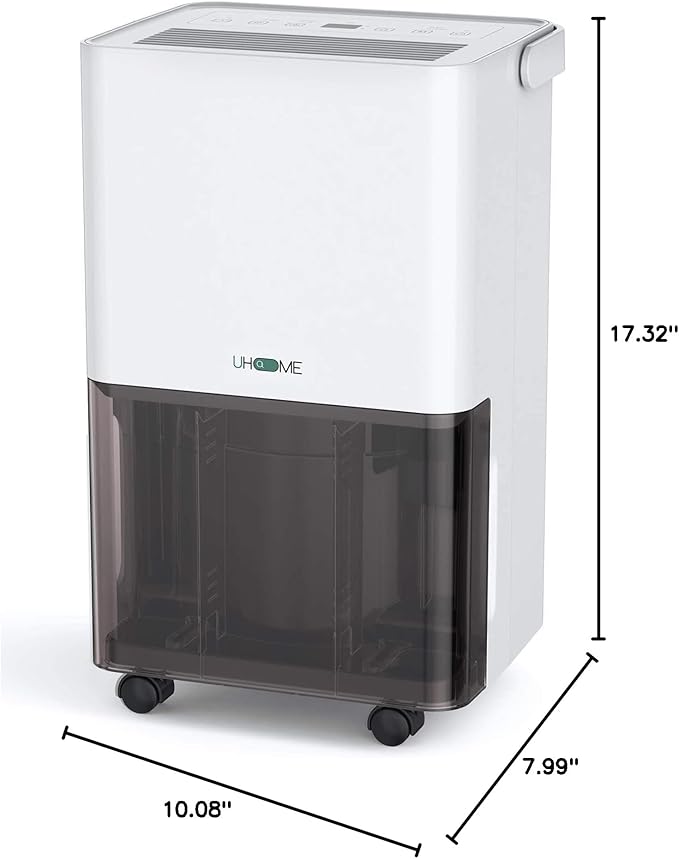 Uhome 30 Pint Dehumidifier - for Basement with Activated Carbon Filter,Ultra Quiet, Humidity Sensor, Auto Shut Off, Continuous Drainage Hose - Ideal Dehumidifiers for Home, 1500 Sq Ft Dehumidifiers