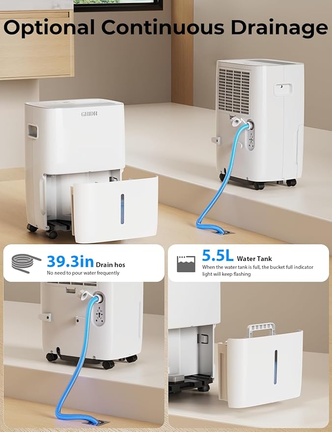 2500 Sq.Ft Energy Star Dehumidifier for Basement, Max 42 Pint/D, 5.5L Water Tank, Dehumidifiers for Home Large Room Bedroom Bathroom with Drain Hose, Intelligent Humidistat, Auto Defrost, 24H Timer